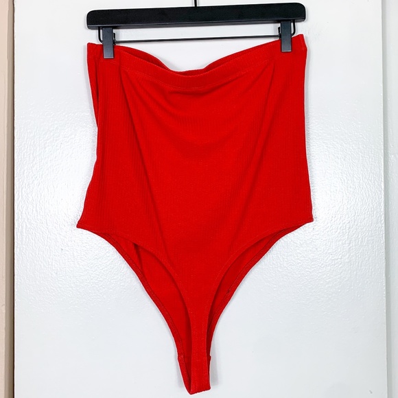 BP Red Ribbed Strapless Bodysuit - Picture 5 of 6